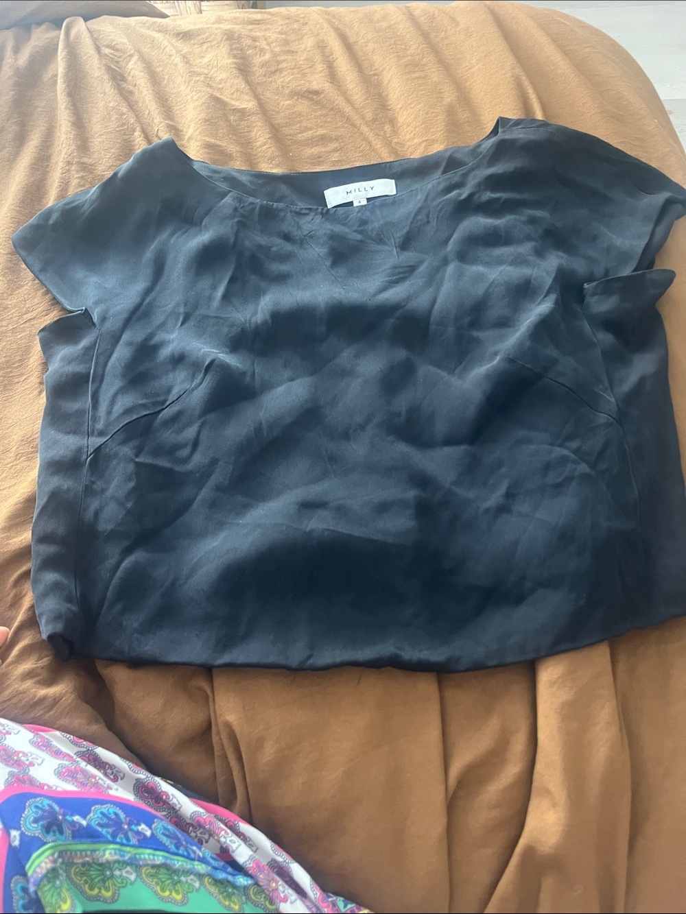 Milly Black Short-Sleeve Silk Top